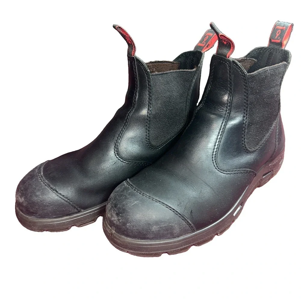 Redback Mens Bobcat Safety Work Boots Size 9 Black Leather Slip On Steel Toe